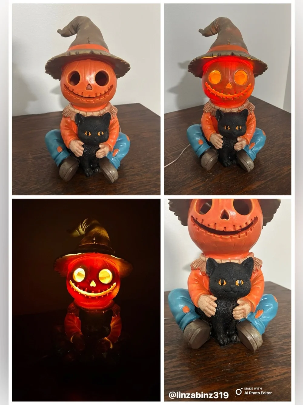 NWT- LED Light Up- Jack-o-lantern Scarecrow Decoration with Black Cat